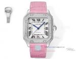 AAA Swiss Cartier Santos Diamond Bezel Pink Leather Strap Couple Watch (1)_th.jpg